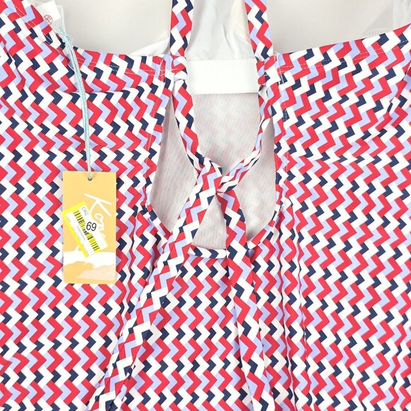 NWT Kona Sol Women One-Piece Swim 16 Red White Blue Gold Ring CrisCross Adjust - Picture 12 of 16